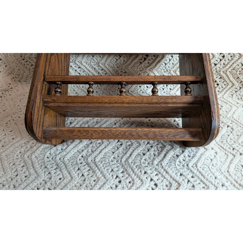 Vintage Oak Wood Wall Shelf with Spindle Rail and Towel Bar Farmhouse 13x12x6.5
